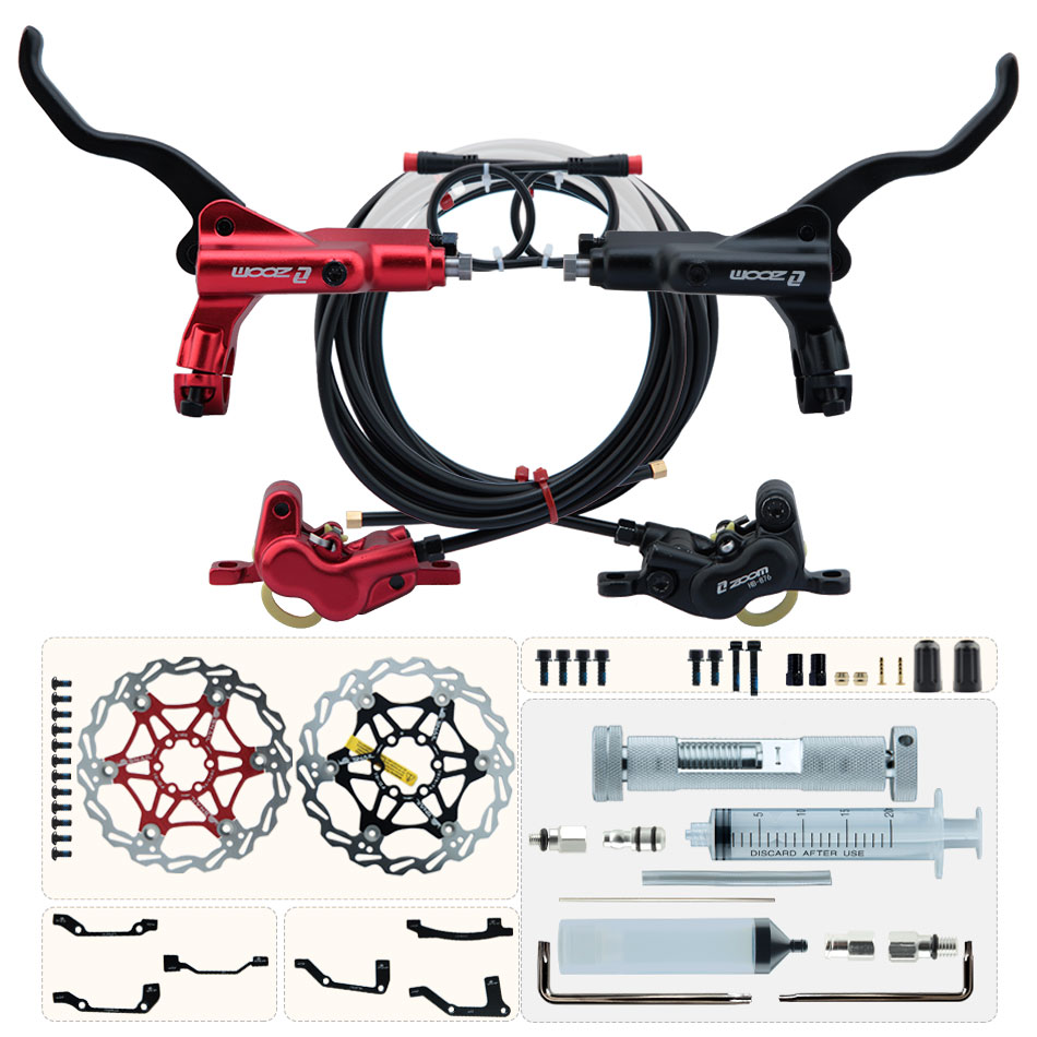 Zoom Hydraulic Brake 4 Piston E-Scooter - ซูม HB-876E 4 ลูกสูบเบรคไฮดรอลิกไฟฟ้าสกู๊ตเตอร์พับ 203 จักรยานเสือภูเขาปิดสีดําสีแดง